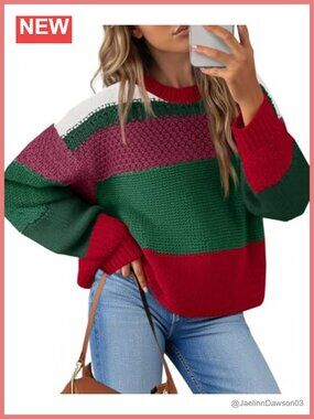 Saodimallsu Womens Color Block Cropped Sweater Oversized Striped Pullover